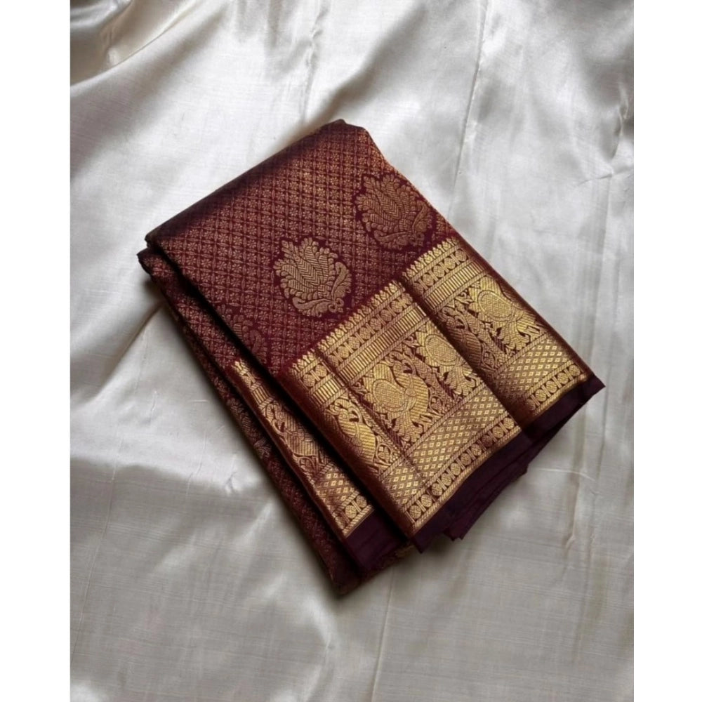 Vaystra Silk Printed Saree With Unstitched Blouse 5.5Mtr – Maroon