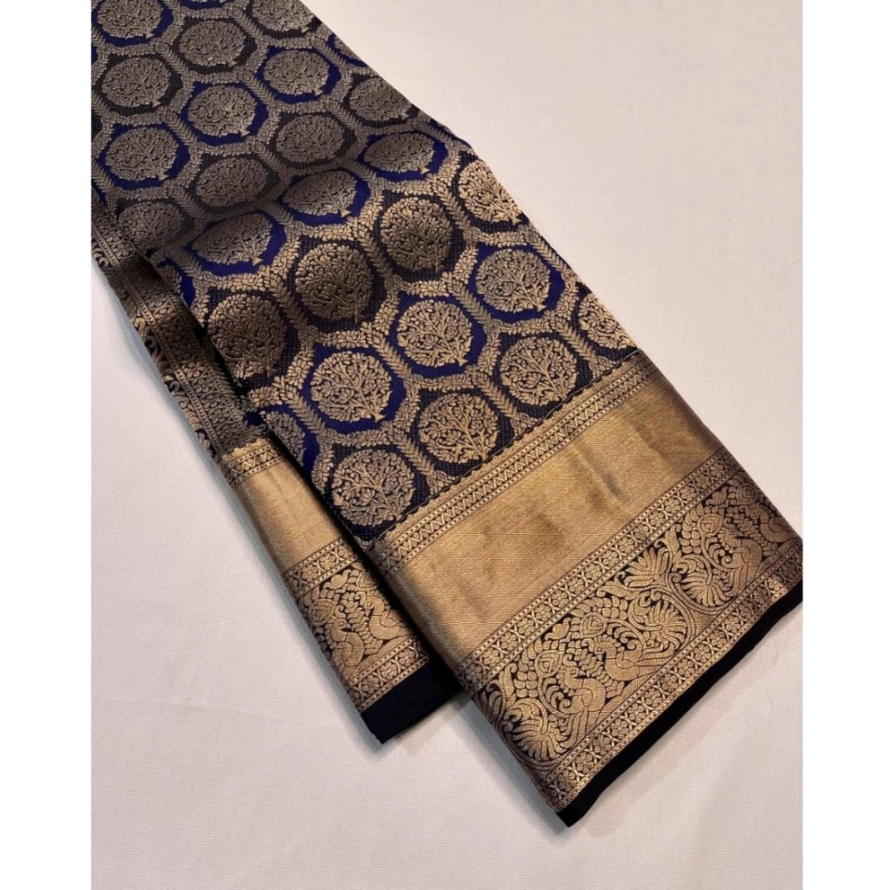 Vaystra Silk Printed Saree With Unstitched Blouse 5.5Mtr – Navy Blue