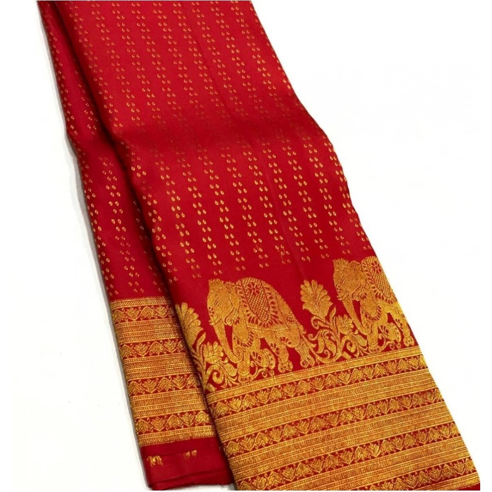 Vaystra Silk Printed Saree With Unstitched Blouse 5.5Mtr – Red