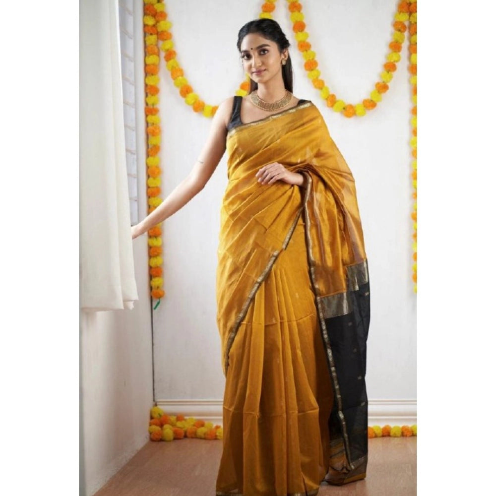 Vaystra Cotton Printed Saree With Unstitched Blouse 5.5Mtr – Yellow