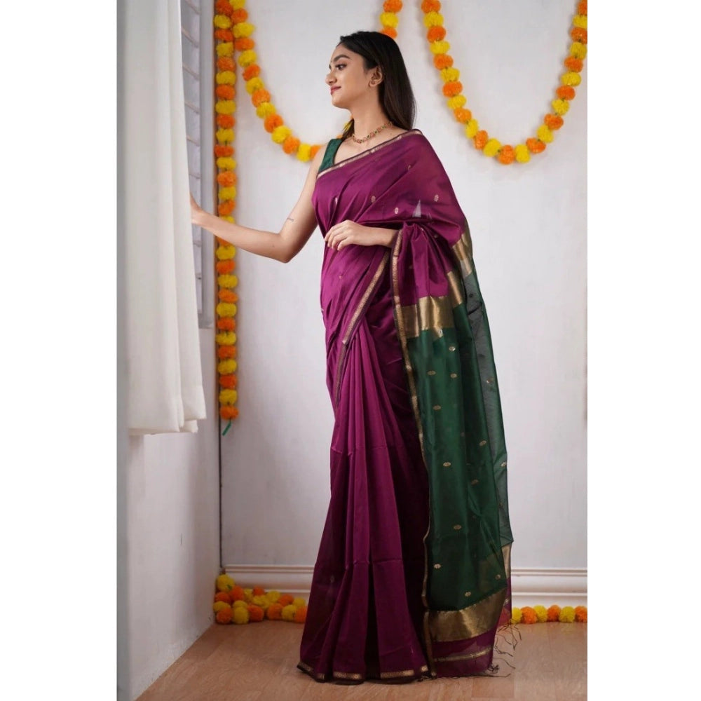 Vaystra Cotton Printed Saree With Unstitched Blouse 5.5Mtr – Wine