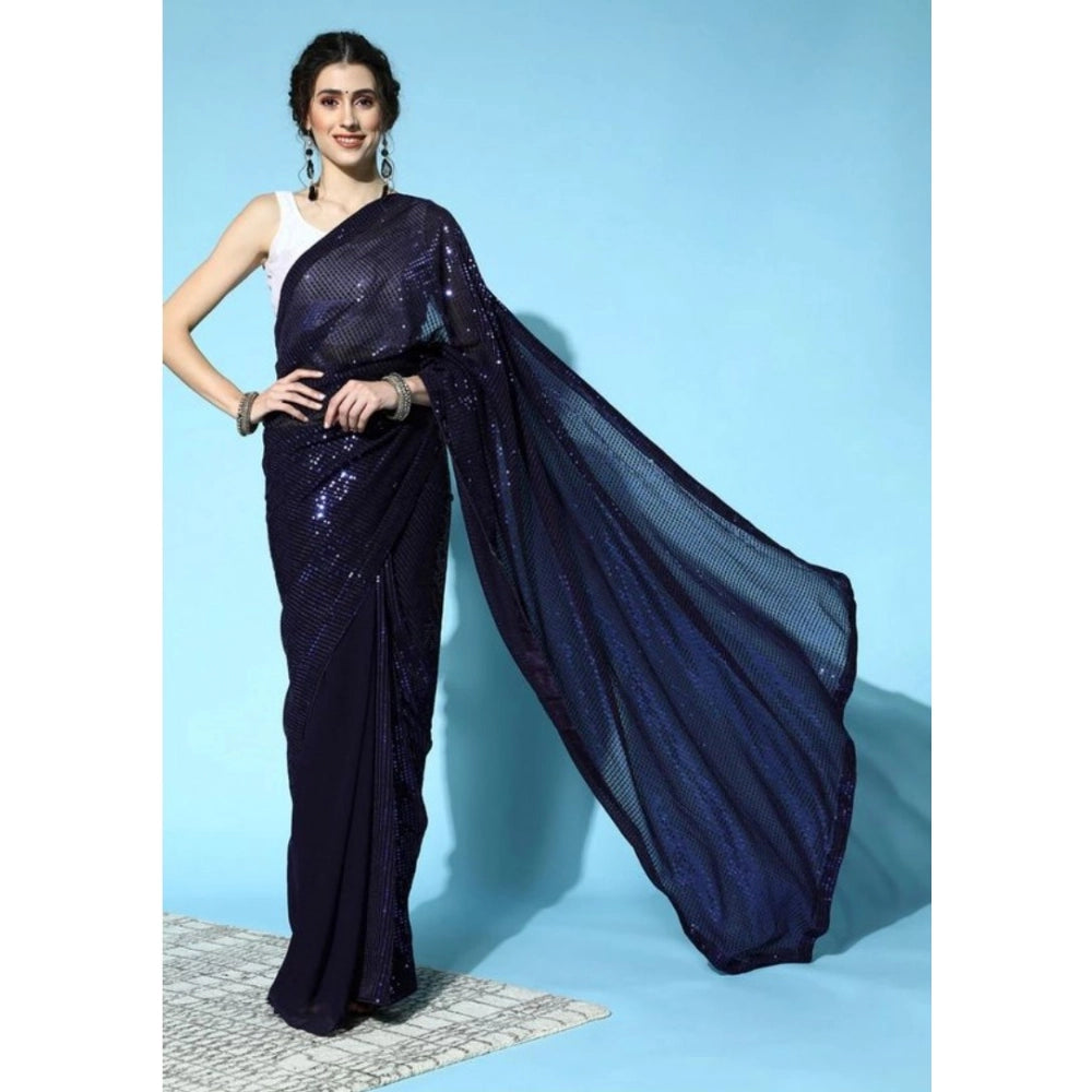 Vaystra Georgette Embellished Sequnece Bollywood Saree With Unstitched Blouse 5.5Mtr –...