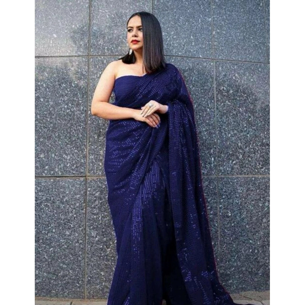 Vaystra Georgette Embellished Sequnece Bollywood Saree With Unstitched Blouse 5.5Mtr –...