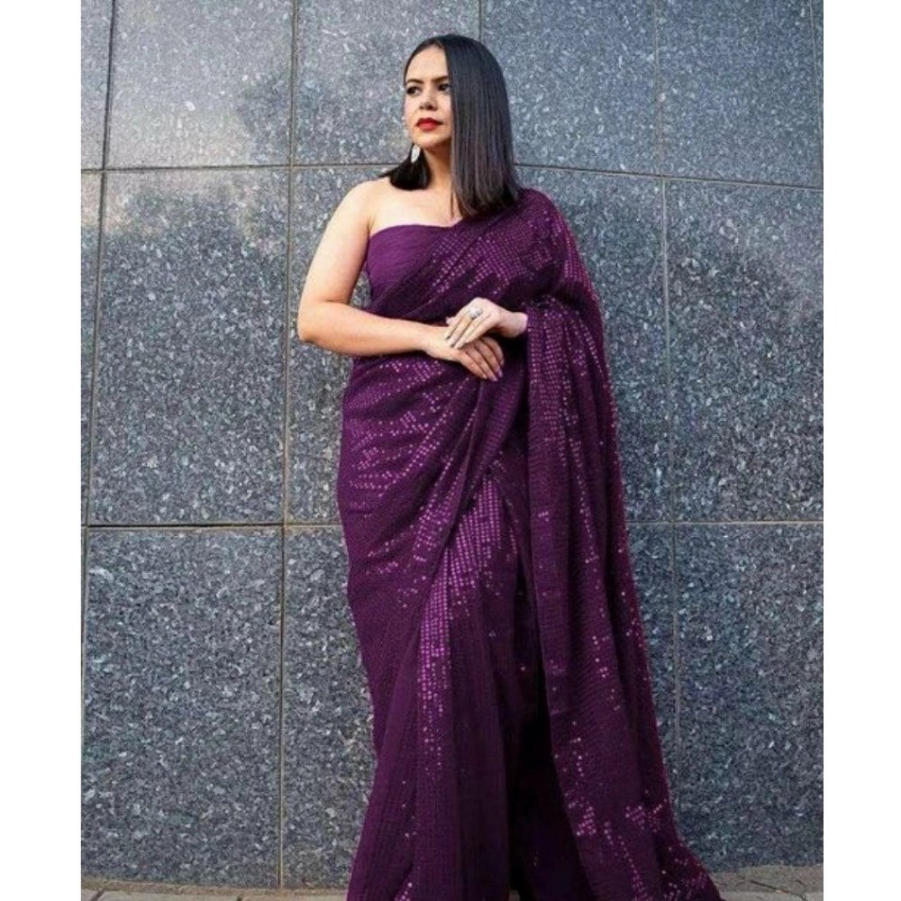 Vaystra Georgette Embellished Sequnece Bollywood Saree With Unstitched Blouse 5.5Mtr –...