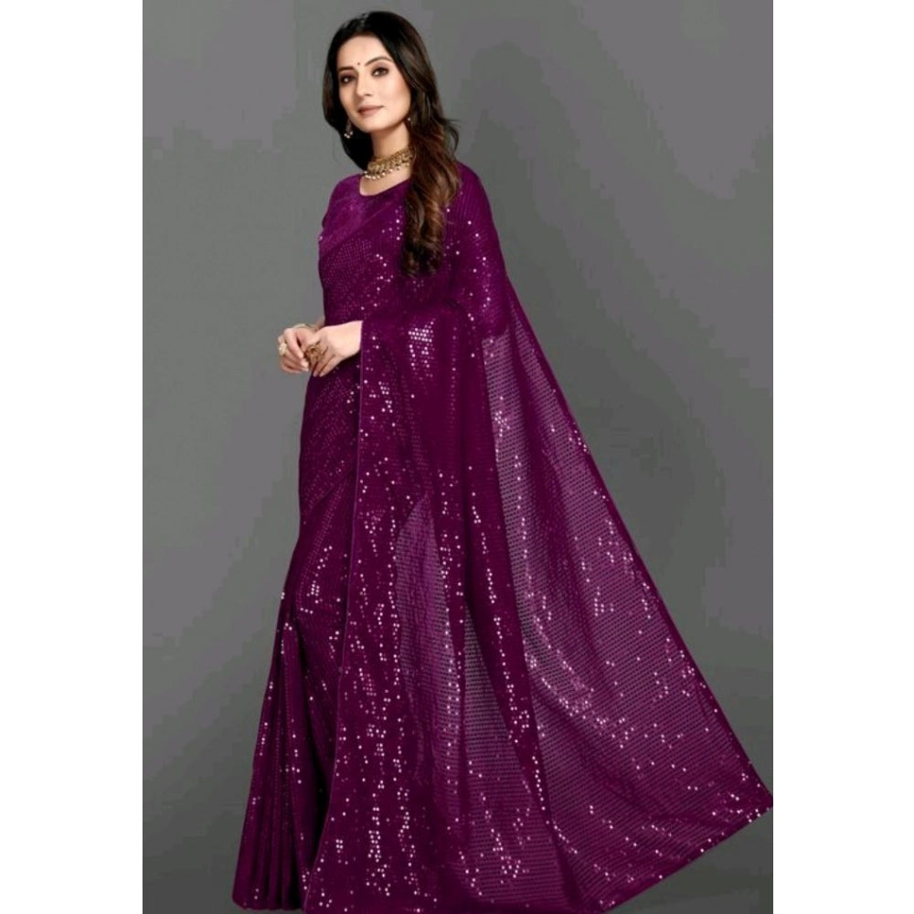 Vaystra Georgette Embellished Sequnece Bollywood Saree With Unstitched Blouse 5.5Mtr –...