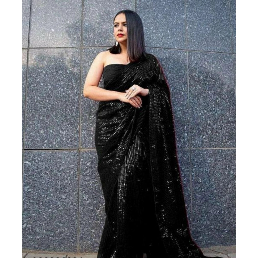 Vaystra Georgette Embellished Sequnece Bollywood Saree With Unstitched Blouse 5.5Mtr –...