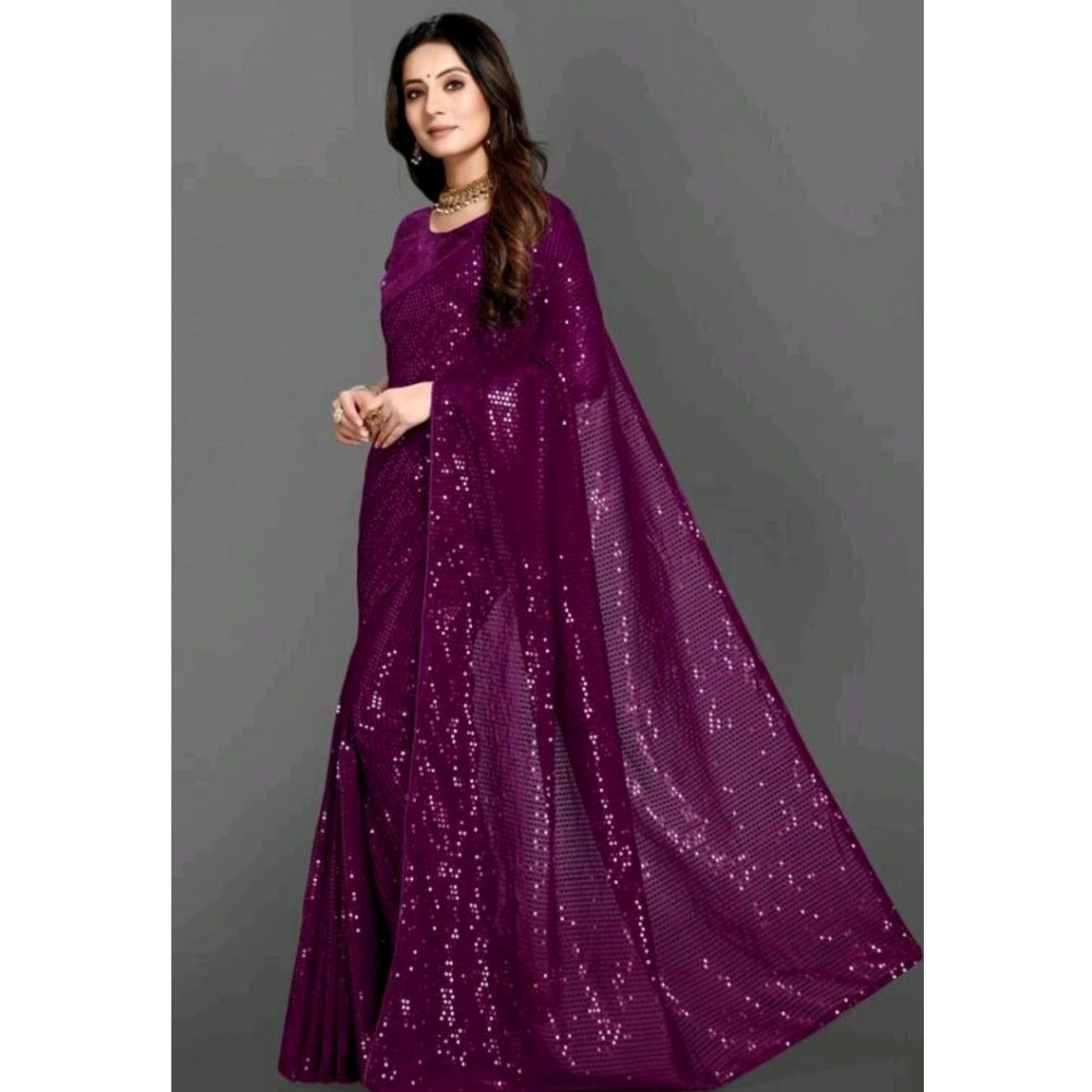 Vaystra Georgette Embellished Sequnece Bollywood Saree With Unstitched Blouse 5.5Mtr –...