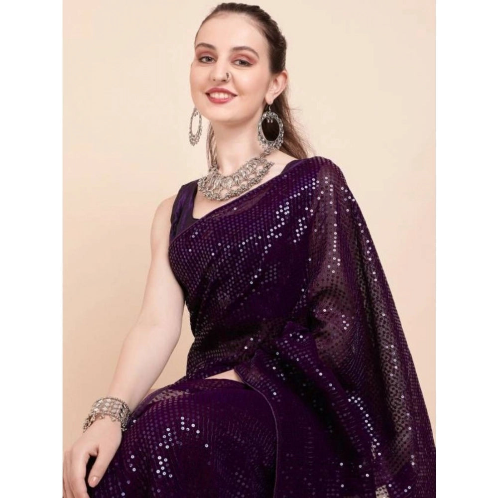 Vaystra Georgette Embellished Sequnece Bollywood Saree With Unstitched Blouse 5.5Mtr –...