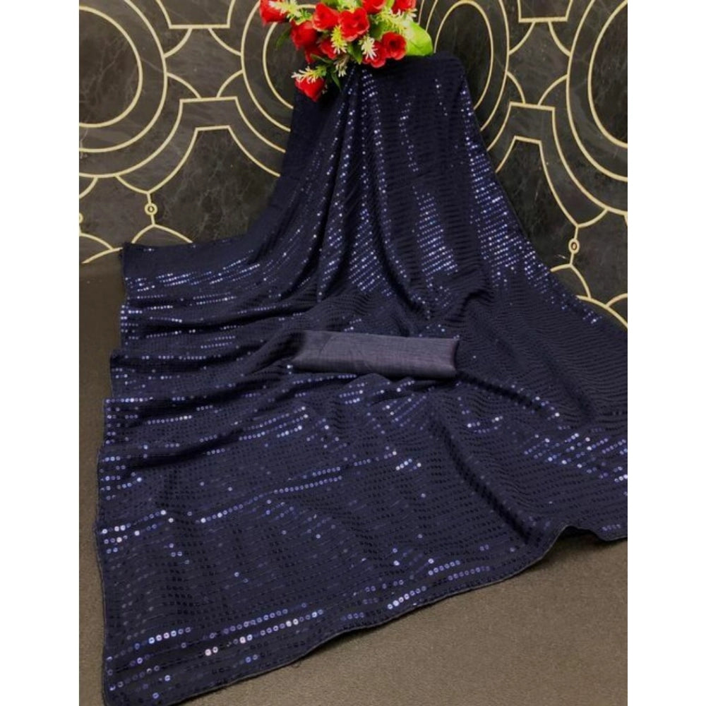 Vaystra Georgette Embellished Sequnece Bollywood Saree With Unstitched Blouse 5.5Mtr –...