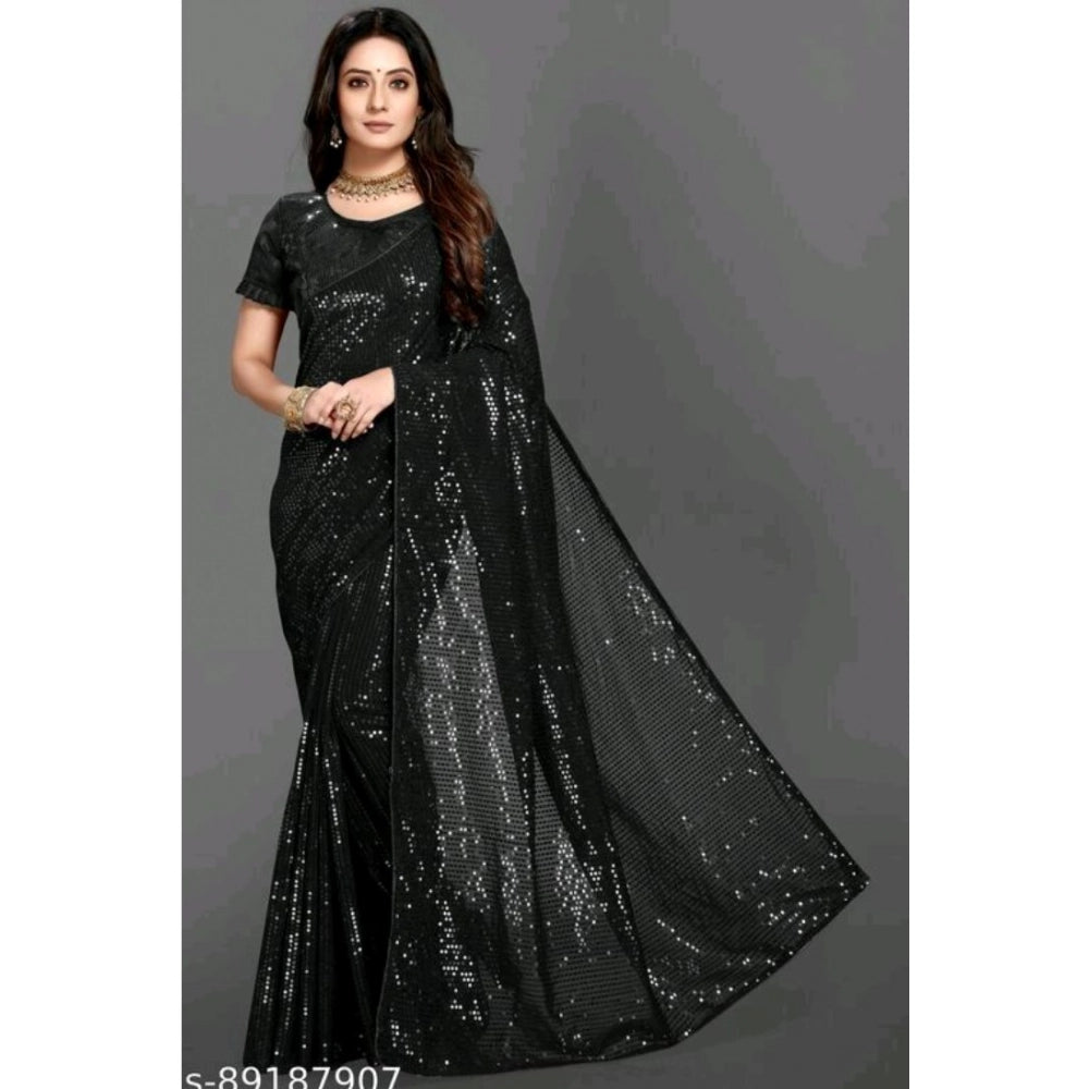 Vaystra Georgette Embellished Sequnece Bollywood Saree With Unstitched Blouse 5.5Mtr –...