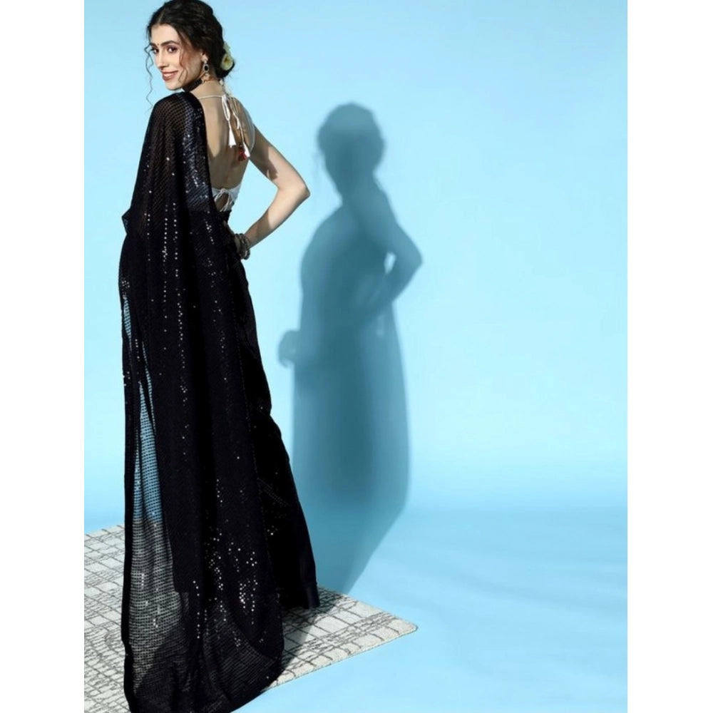 Vaystra Georgette Embellished Sequnece Bollywood Saree With Unstitched Blouse 5.5Mtr –...