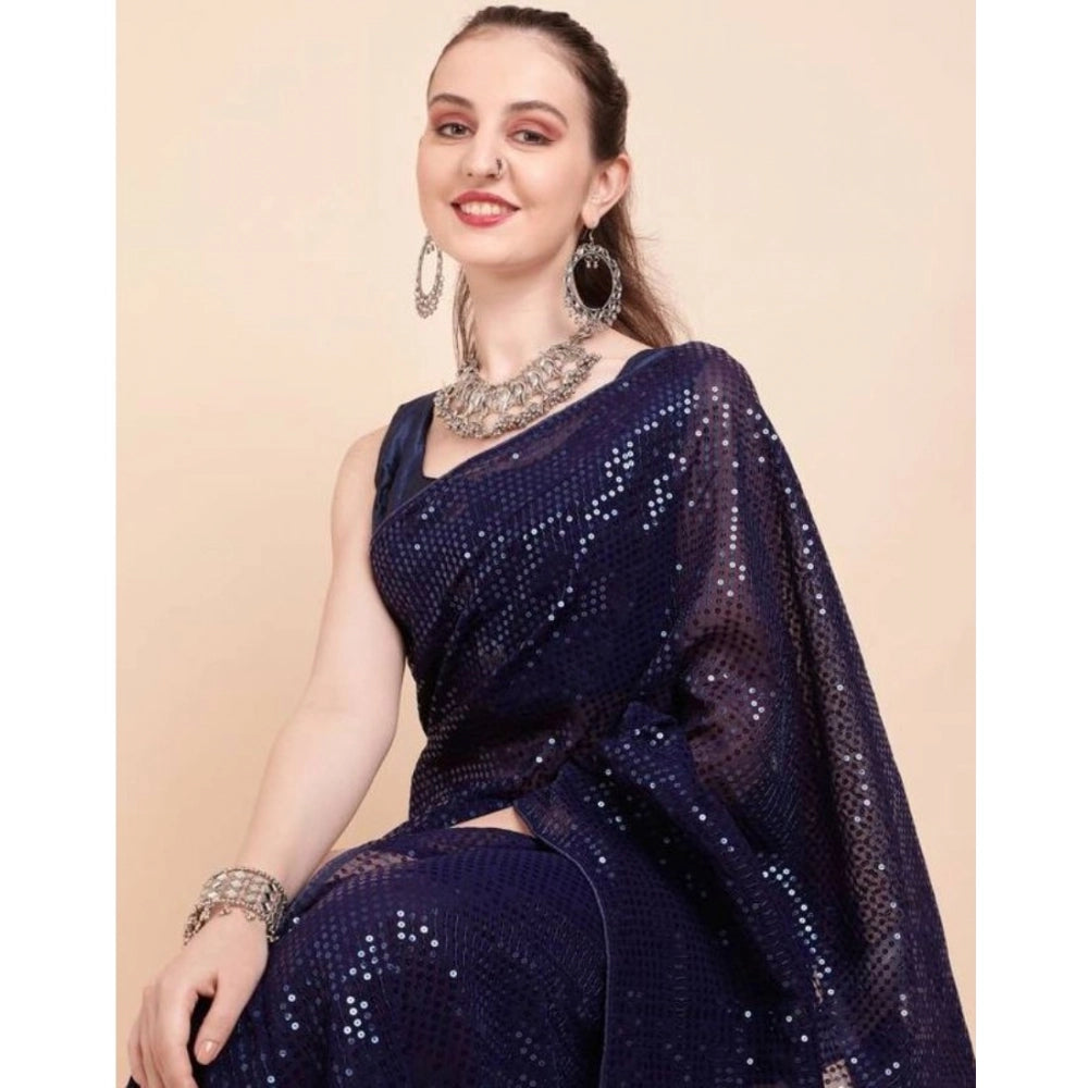 Vaystra Georgette Embellished Sequnece Bollywood Saree With Unstitched Blouse 5.5Mtr –...