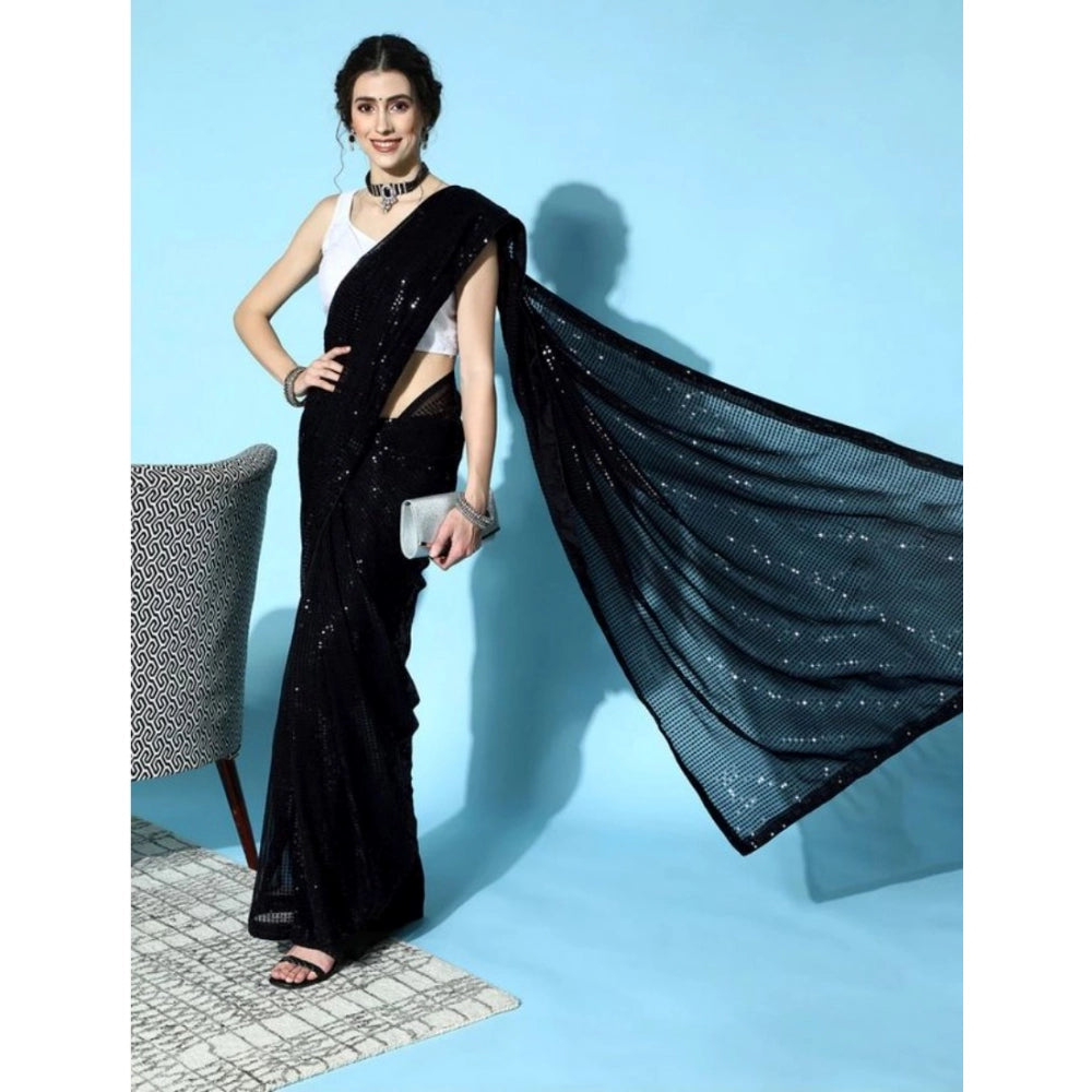 Vaystra Georgette Embellished Sequnece Bollywood Saree With Unstitched Blouse 5.5Mtr –...