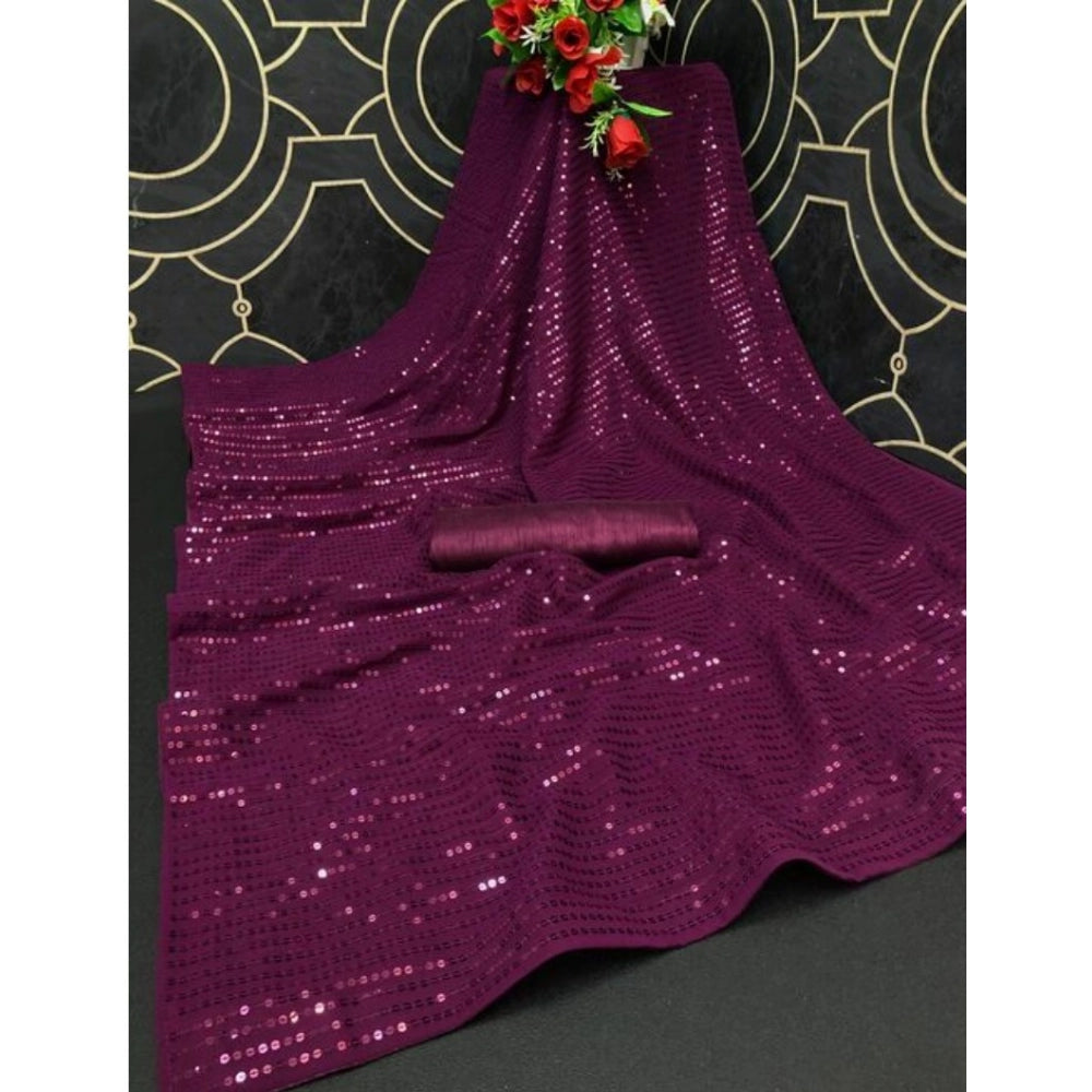 Vaystra Georgette Embellished Sequnece Bollywood Saree With Unstitched Blouse 5.5Mtr –...