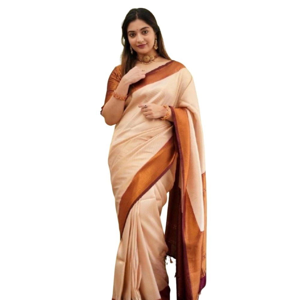 Vaystra Silk Printed Saree With Unstitched Blouse 5.5Mtr – Cream