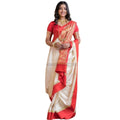 Vaystra Silk Printed Saree With Unstitched Blouse 5.5Mtr – White-Red
