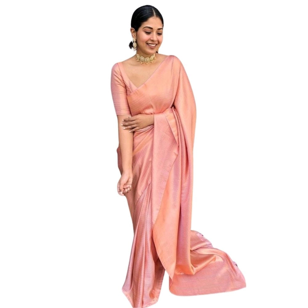 Vaystra Silk Printed Saree With Unstitched Blouse 5.5Mtr – Peach