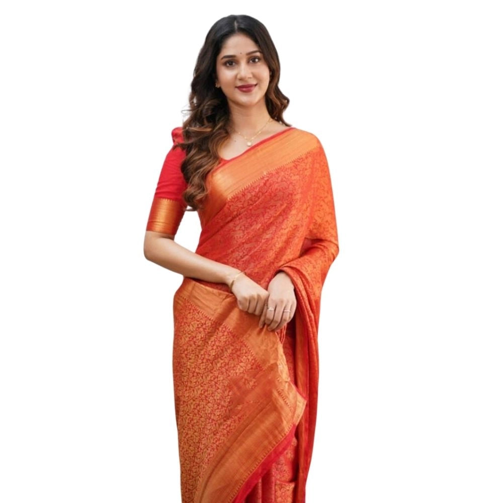 Vaystra Silk Printed Saree With Unstitched Blouse 5.5Mtr – Orange