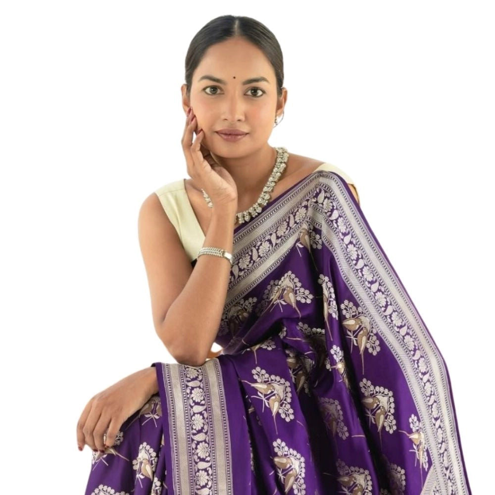 Vaystra Silk Printed Saree With Unstitched Blouse 5.5Mtr – Purple