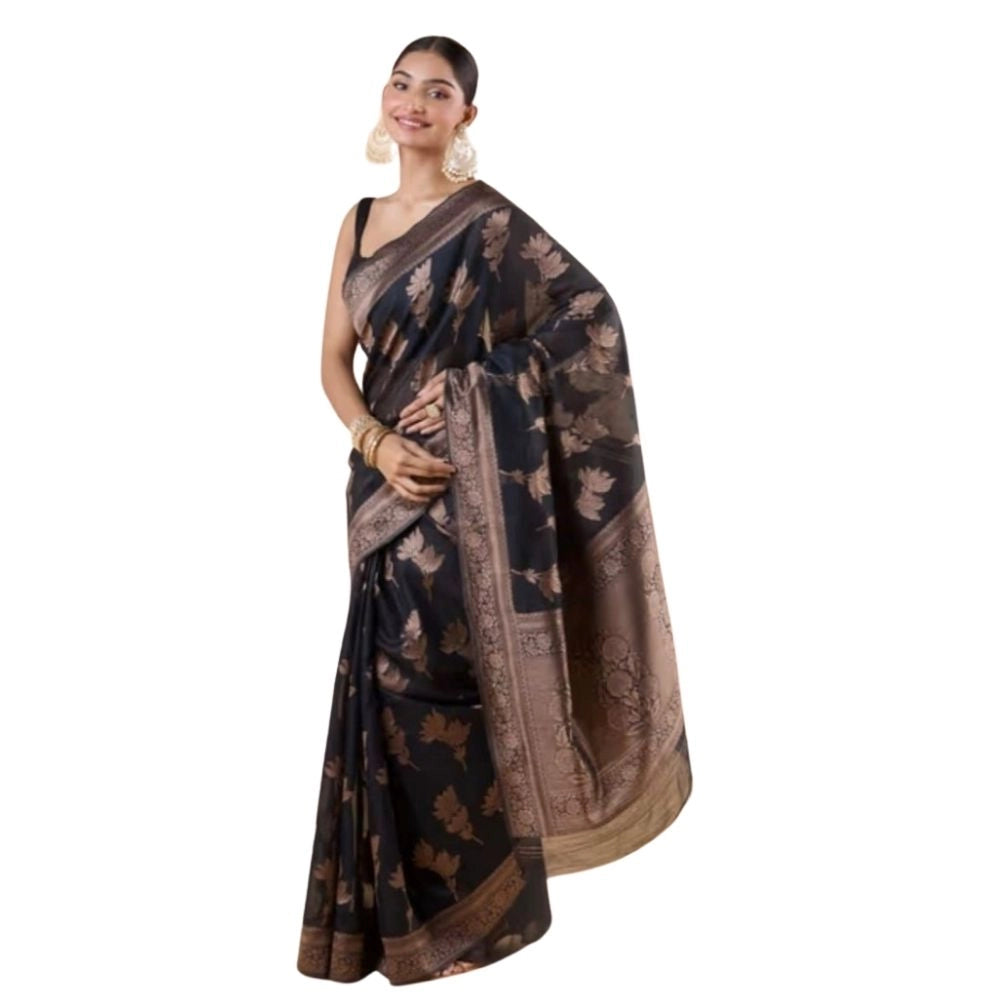 Vaystra Silk Printed Saree With Unstitched Blouse 5.5Mtr – Black