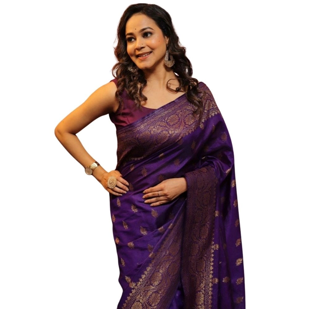 Vaystra Silk Printed Saree With Unstitched Blouse 5.5Mtr – Purple