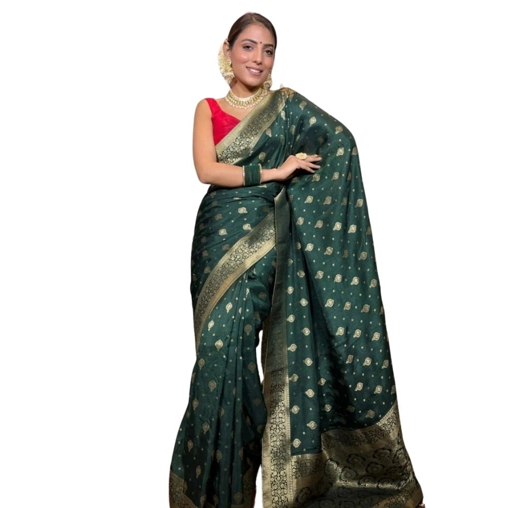 Vaystra Silk Printed Saree With Unstitched Blouse 5.5Mtr – Green