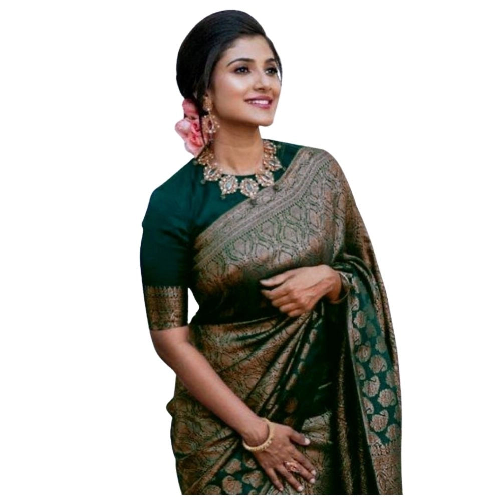 Vaystra Silk Printed Saree With Unstitched Blouse 5.5Mtr – Green