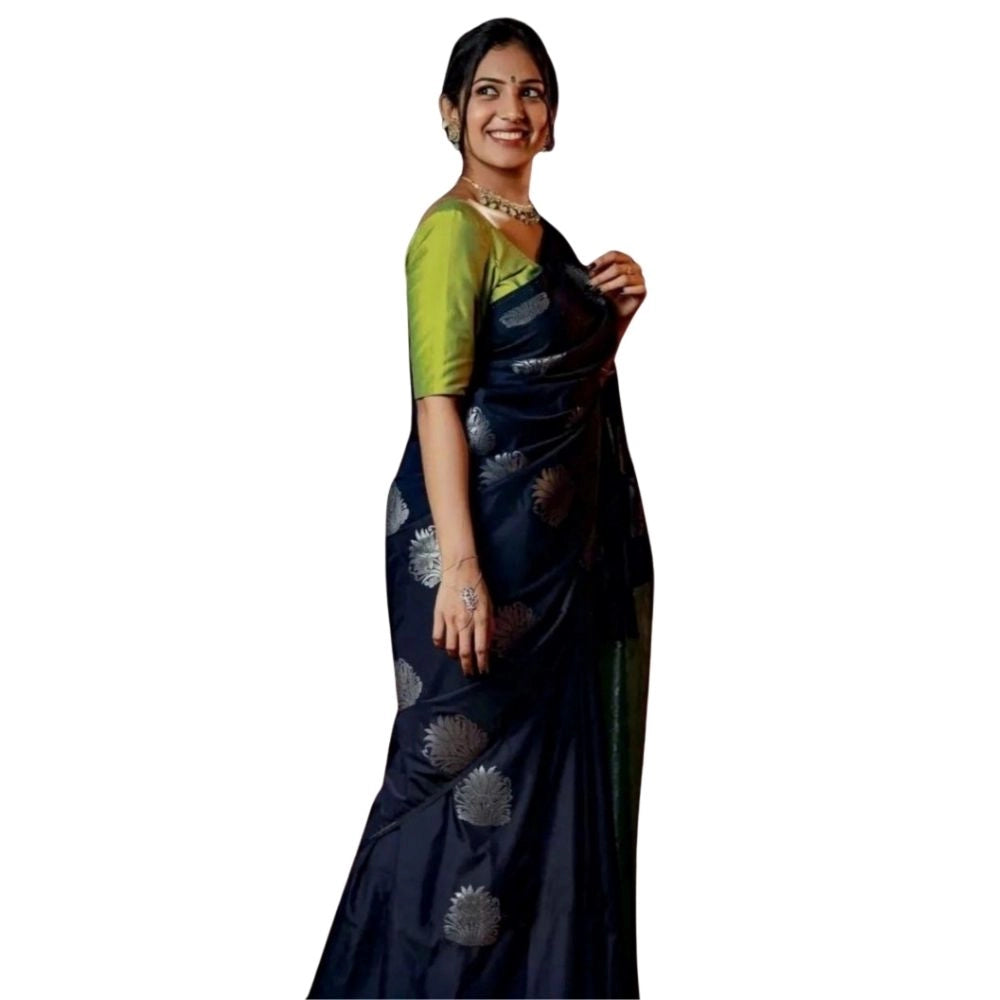 Vaystra Silk Printed Saree With Unstitched Blouse 5.5Mtr – Navy Blue