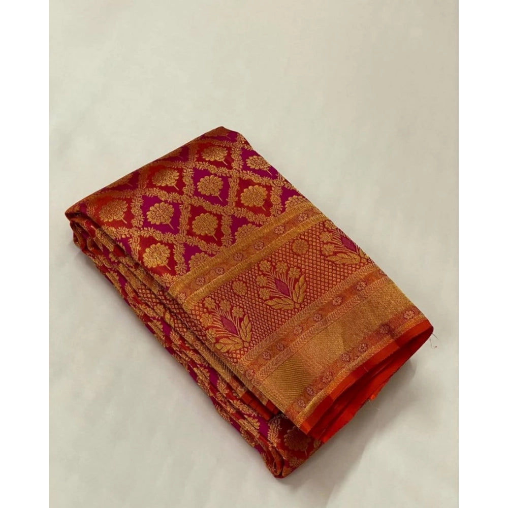 Vaystra Silk Printed Saree With Unstitched Blouse 5.5Mtr – Red