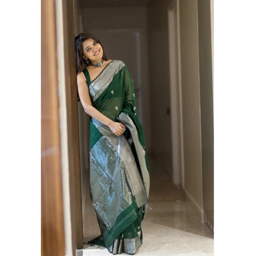 Vaystra Cotton Printed Saree With Unstitched Blouse 5.5Mtr – Green