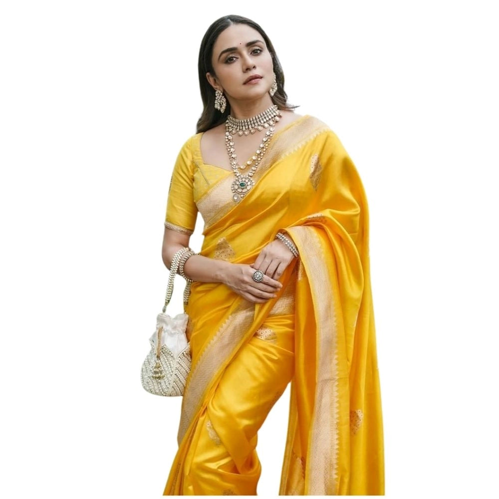 Vaystra Silk Printed Saree With Unstitched Blouse 5.5Mtr – Yellow