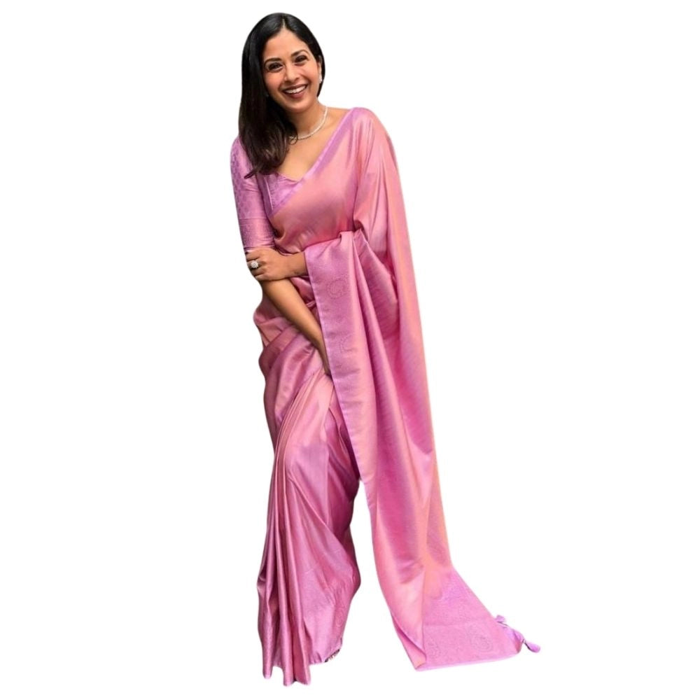Vaystra Silk Printed Saree With Unstitched Blouse 5.5Mtr – Pink
