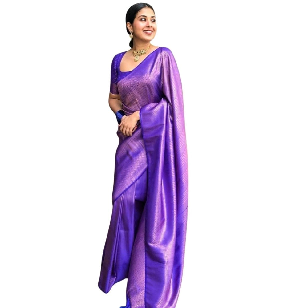 Vaystra Silk Printed Saree With Unstitched Blouse 5.5Mtr – Blue