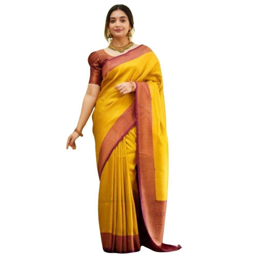 Vaystra Silk Printed Saree With Unstitched Blouse 5.5Mtr – Yellow