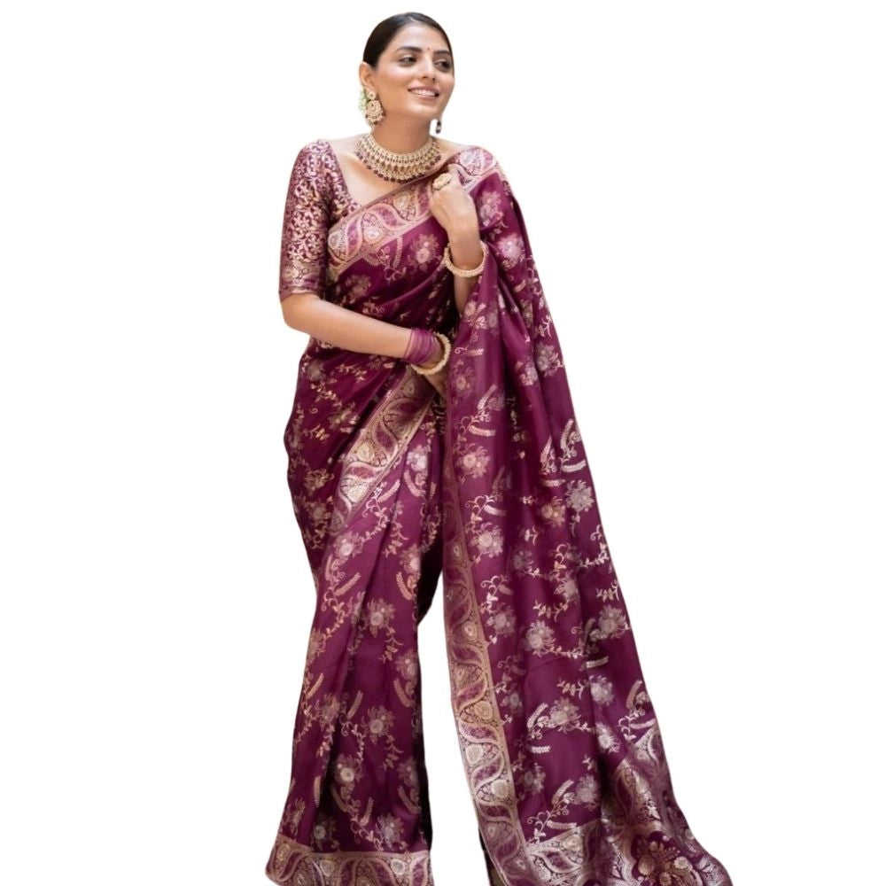 Vaystra Silk Printed Saree With Unstitched Blouse 5.5Mtr – Wine