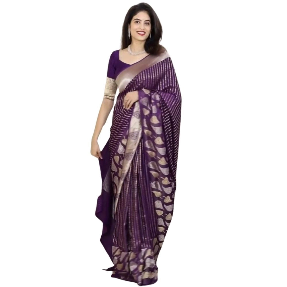 Vaystra Silk Printed Saree With Unstitched Blouse 5.5Mtr – Purple
