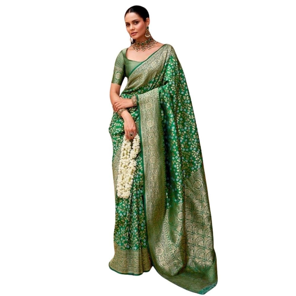 Vaystra Silk Printed Saree With Unstitched Blouse 5.5Mtr – Green