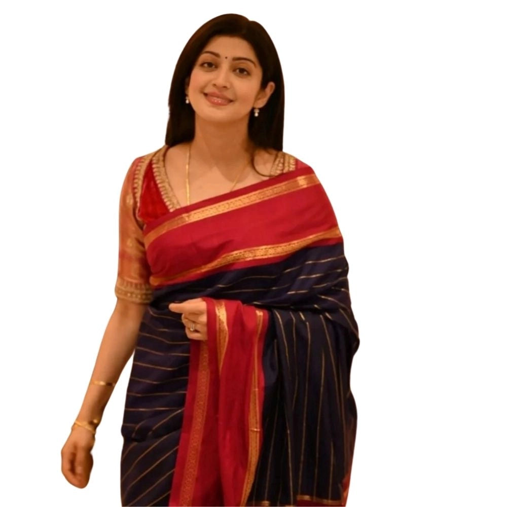 Vaystra Silk Printed Saree With Unstitched Blouse 5.5Mtr – Navy Blue