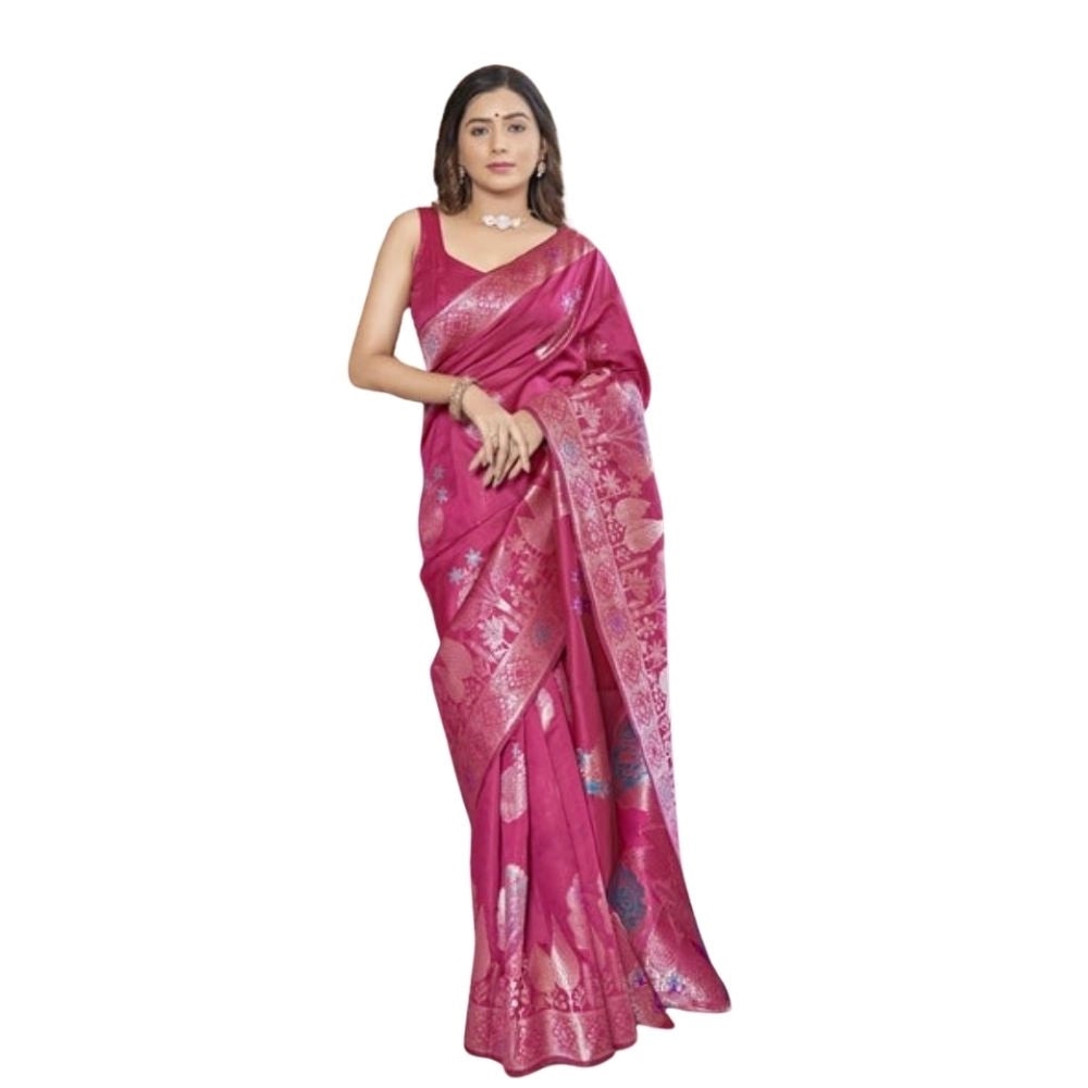 Vaystra Silk Printed Saree With Unstitched Blouse 5.5Mtr – Rani Pink