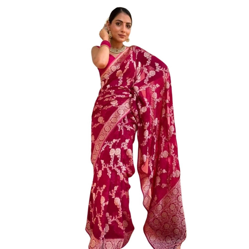 Vaystra Silk Printed Saree With Unstitched Blouse 5.5Mtr – Pink