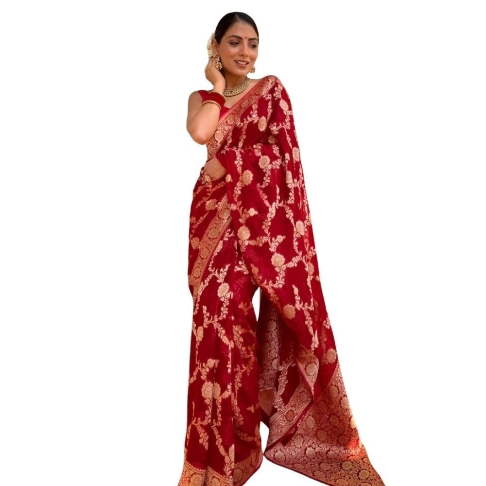 Vaystra Silk Printed Saree With Unstitched Blouse 5.5Mtr – Red