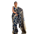 Vaystra Silk Printed Saree With Unstitched Blouse 5.5Mtr – Dark Blue