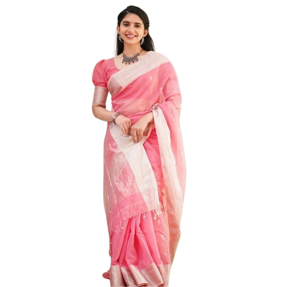 Vaystra Cotton Printed Saree With Unstitched Blouse 5.5Mtr – Pink