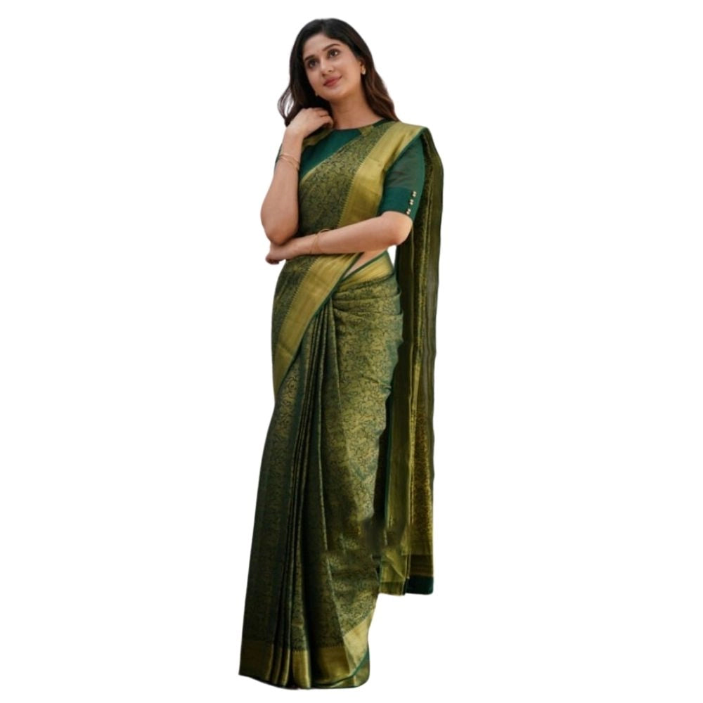Vaystra Silk Printed Saree With Unstitched Blouse 5.5Mtr – Green