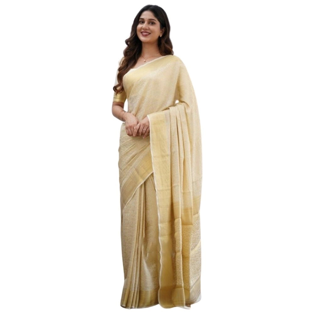 Vaystra Silk Printed Saree With Unstitched Blouse 5.5Mtr – Cream
