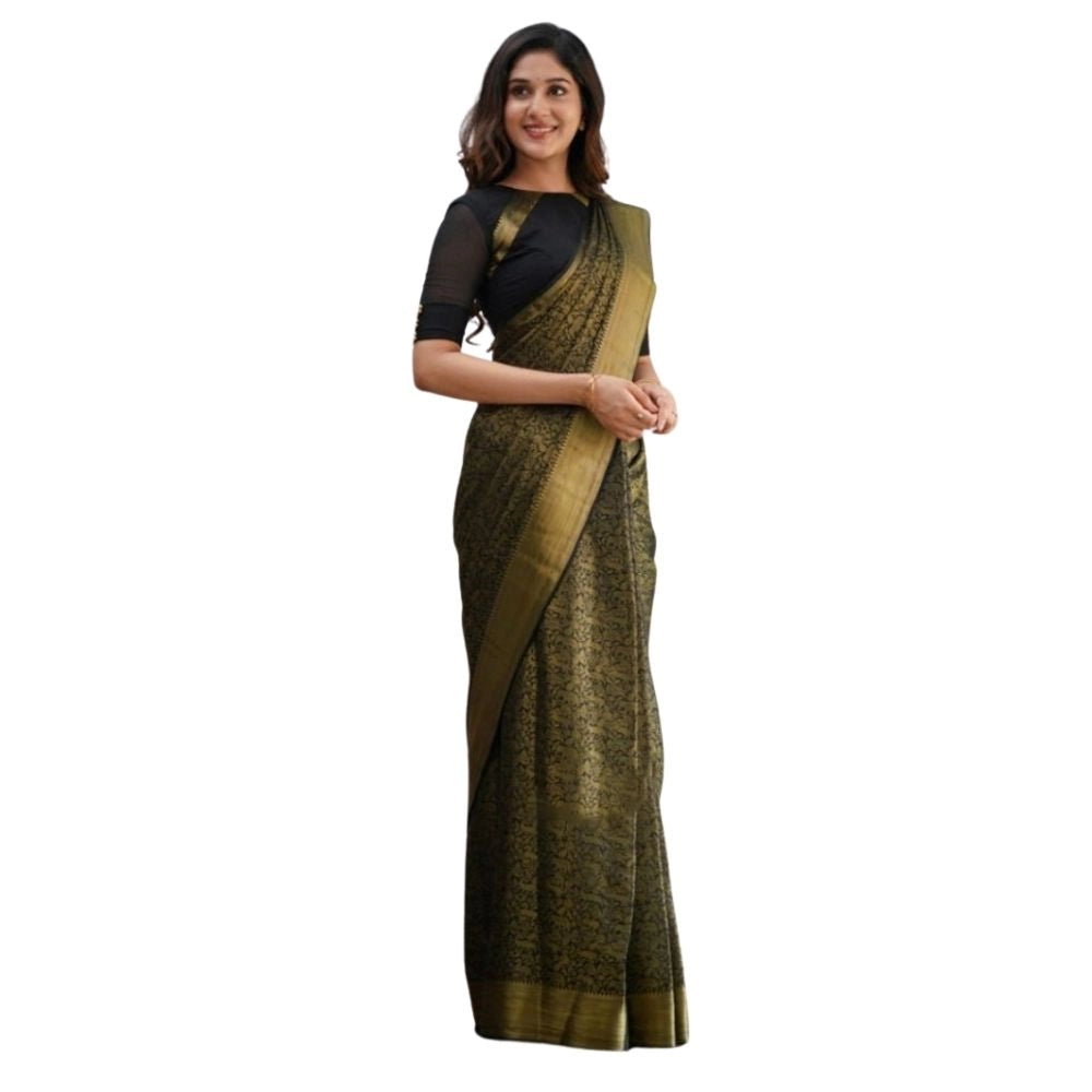 Vaystra Silk Printed Saree With Unstitched Blouse 5.5Mtr – Black