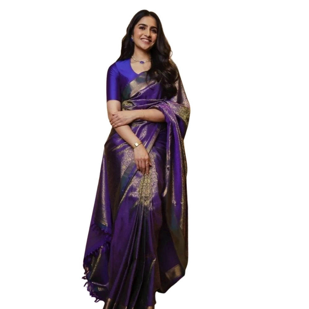 Vaystra Silk Printed Saree With Unstitched Blouse 5.5Mtr – Purple
