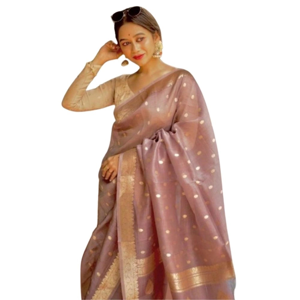 Vaystra Cotton Printed Saree With Unstitched Blouse 5.5Mtr – Rose Gold