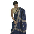 Vaystra Cotton Printed Saree With Unstitched Blouse 5.5Mtr – Navy Blue