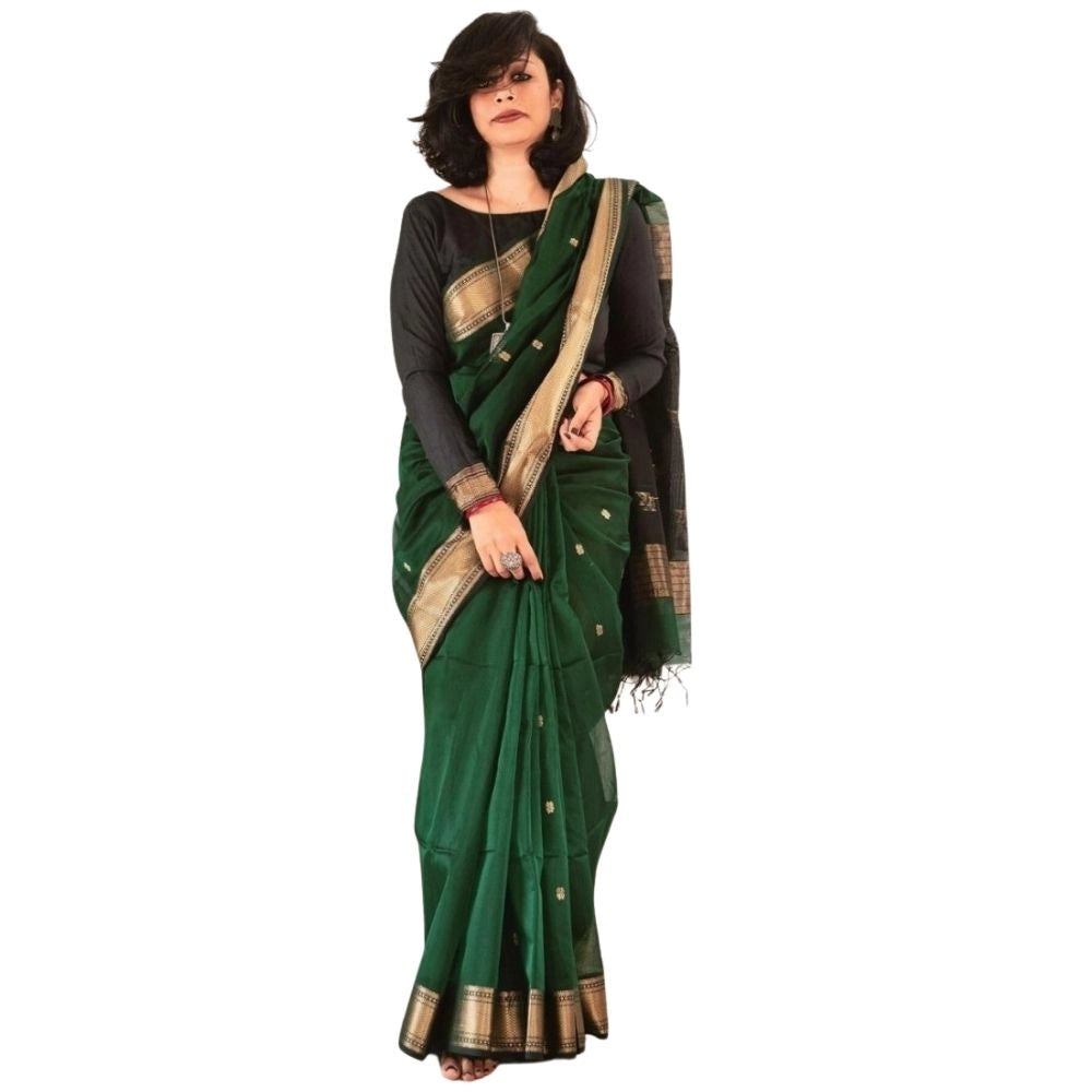 Vaystra Silk Printed Saree With Unstitched Blouse 5.5Mtr – Dark Green